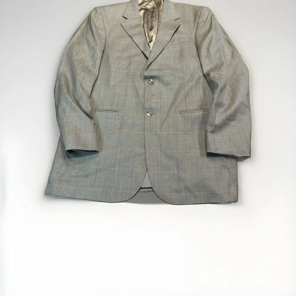 Oscar de la Renta Men's Plaid Silk Wool Sport Coat‎ Suit Jacket Blazer 42L